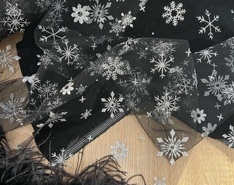 Snowflakes black tulle fabric Tulle fabric Christmas tulle dress tulle fabric Snowflakes Soft tulle fabric Glitter ulle fabric