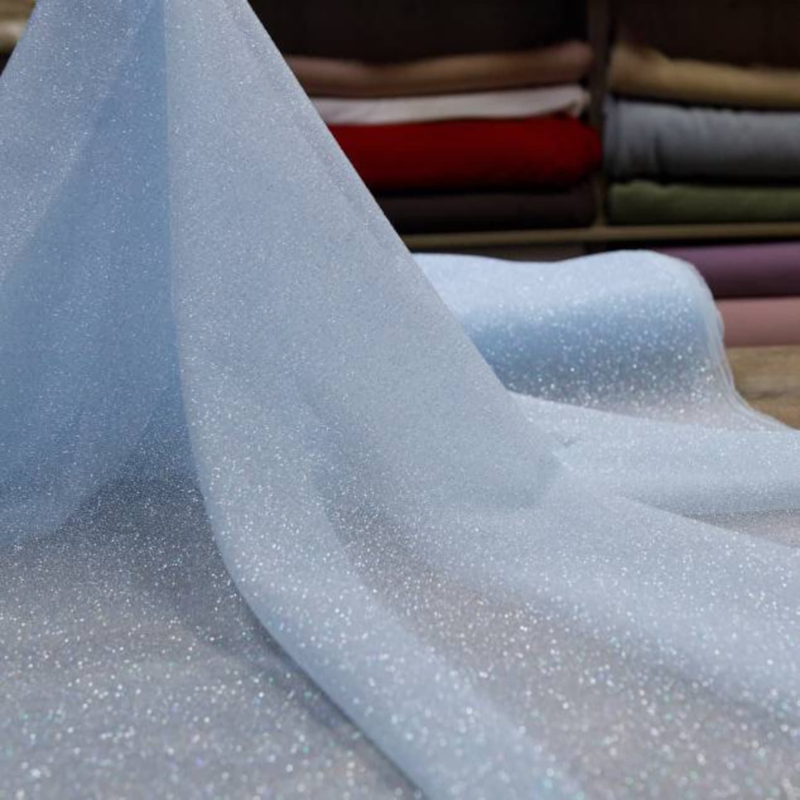 Glitter Fabric by the Yard Blue Glitter Lace Fabric White Etsy