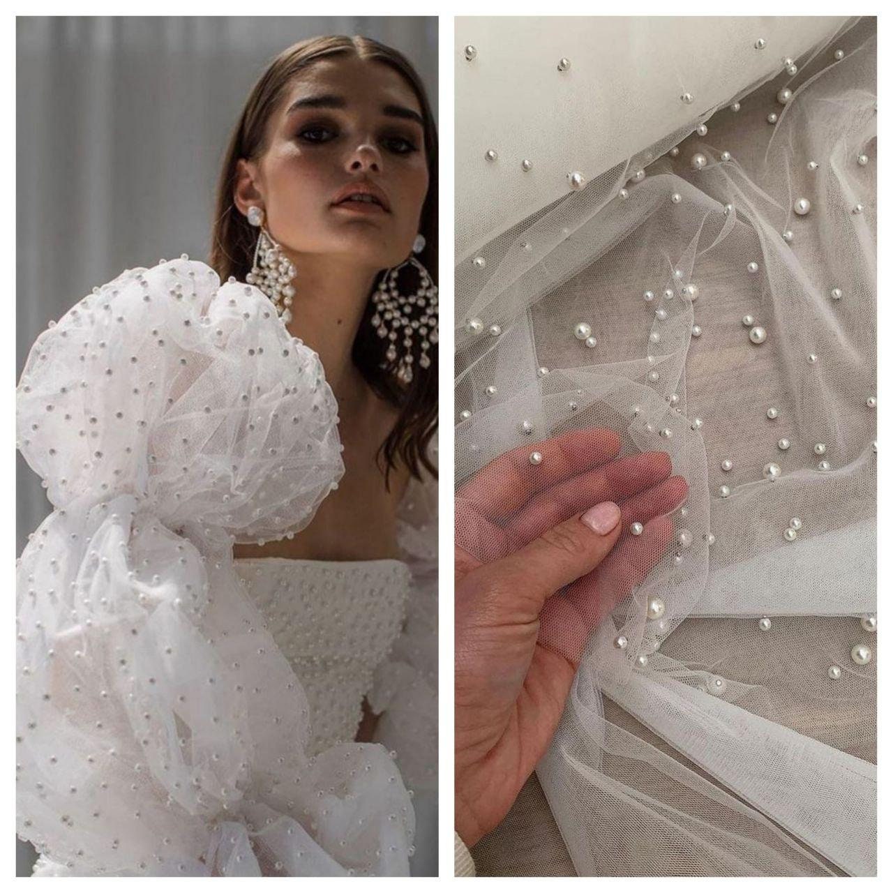 White Tulle Fabric With Pearls Blush Tulle With Pearls Wedding Dress ...