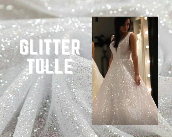 Glitter Tulle by the Yard White Glued Glitter Tulle Fabric White