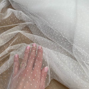 Soft tulle polka dots fabric Ivory polka dots tulle Tulle fabric by yard Soft tulle fabric with velvet dots Ivory Velvet dots Tulle by roll