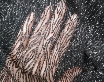 Black Glitter Zebra fabric by the yard White glued glitter lace fabric Ivory Glitter Fabric Black Glitter fabric by the roll Wedding fabric