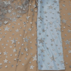 Silver Glitter Tulle with stars Tulle fabric with glitter stars Sparkle Tulle Fabric White tulle fabric by Yard Lace with glitter stars