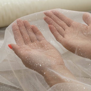 Wedding Glitter 3.2 yards width, Sparkle white fabric, White glued glitter tulle, Bridal dress Tulle, Fabric by roll, Wedding dress fabric