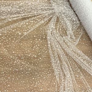 Ivory Polka dot tulle fabric Tulle fabric  Black tulle Tulle fabric by yard Soft tulle fabric with velvet dots Velvet dots tulle
