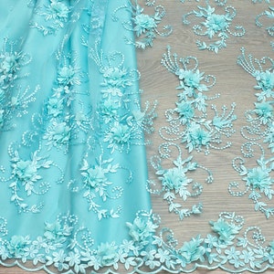 Mint 3D Guipure - Guipure Lace - Wedding guipure - Lace embroidery fabric flowers - Blush blue guipure lace fabric - Wedding