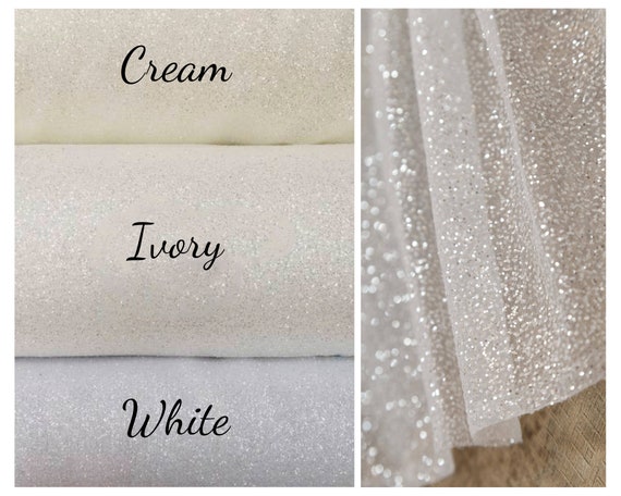Sparkle Glitter Fabric Yard Ivory Glued Lace -