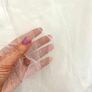 Wedding Glitter 3.2 yards width, Sparkle white fabric, White glued glitter tulle, Bridal dress Tulle, Fabric by roll, Wedding dress tulle