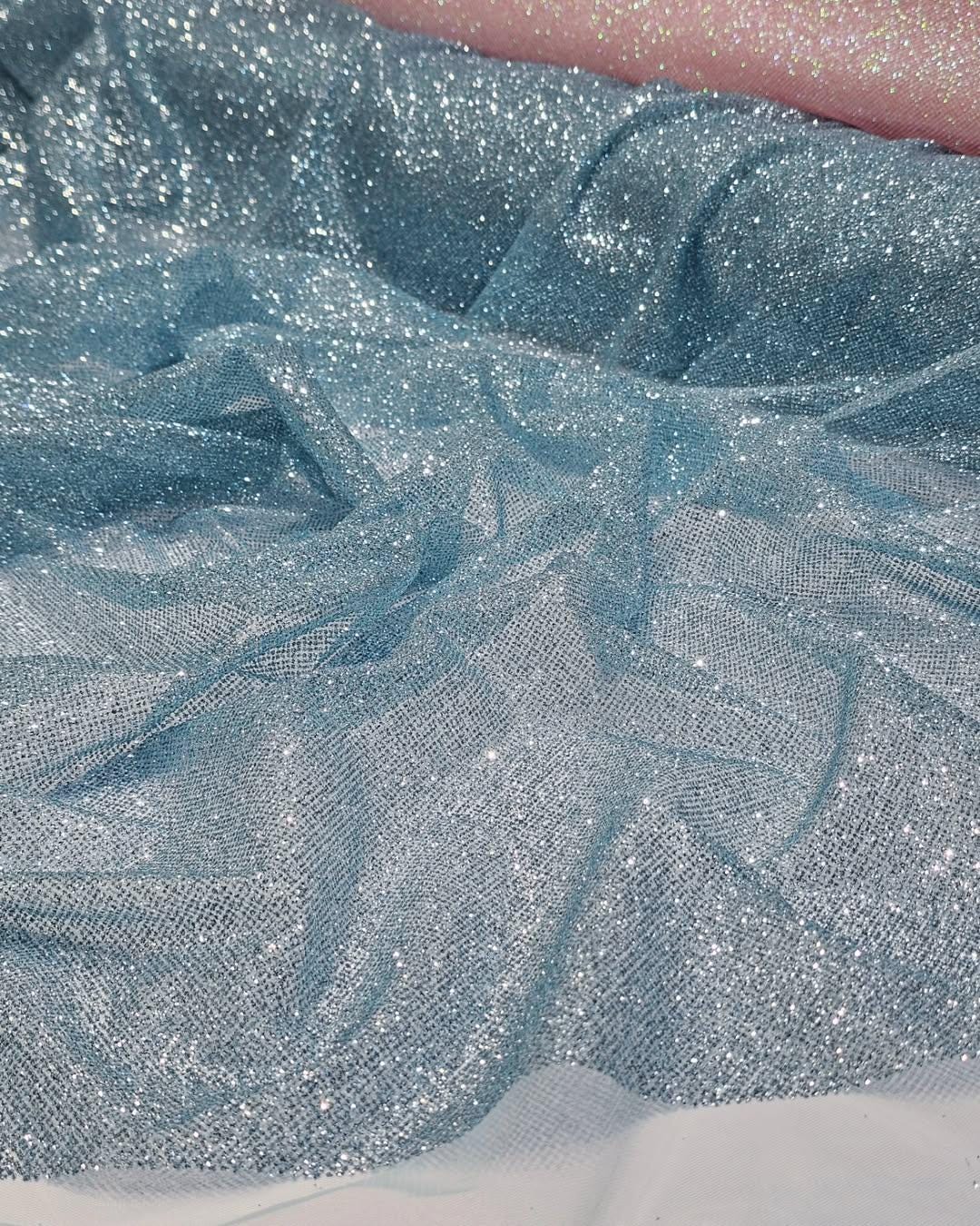 Sky Blue Glitter Sand Mesh Lace Fabric by Yard, Sparkle Tulle Material ...