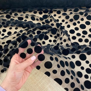 Gepunkteter weicher Tüll-Stoff - Polka dot Tüll-Stoff - Tüll-Stoff - Tüll-Stoff Massenware - Weicher Tüll-Stoff -Schwarzer Tupfen-Tüll-Stoff