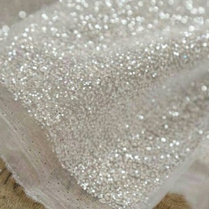 Shimmer Glitter Tulle Fabric by yard Ivory glued glitter lace fabric White Shimmer Fabric Glitter fabric Wedding fabric by yard Bridal tulle