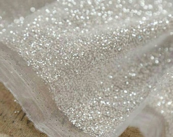 Shimmer Glitter Tulle Fabric by yard Ivory glued glitter lace fabric White Shimmer Fabric Glitter fabric Wedding fabric by yard Bridal tulle