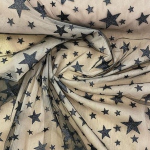 Glitter Stars tulle fabric Tulle fabric Ivory glitter tulle Tulle fabric by yard Soft tulle fabric with stars Glitter stars tulle fabric
