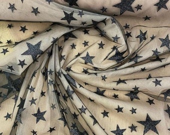 Black Glitter Star tulle fabric Tulle fabric Blush glitter tulle Tulle fabric by yard Soft tulle fabric with stars Glitter star tulle fabric