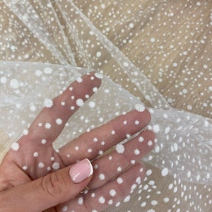 Ivory Polka dot tulle fabric Tulle fabric  Black tulle Tulle fabric by yard Soft tulle fabric with velvet dots Velvet dots tulle