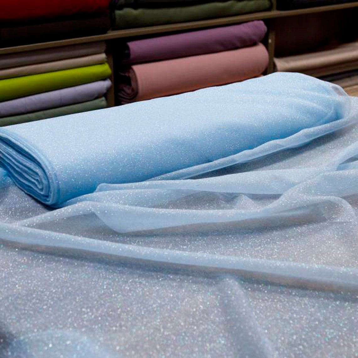 Glitter Fabric by the Yard Blue Glitter Lace Fabric White Etsy