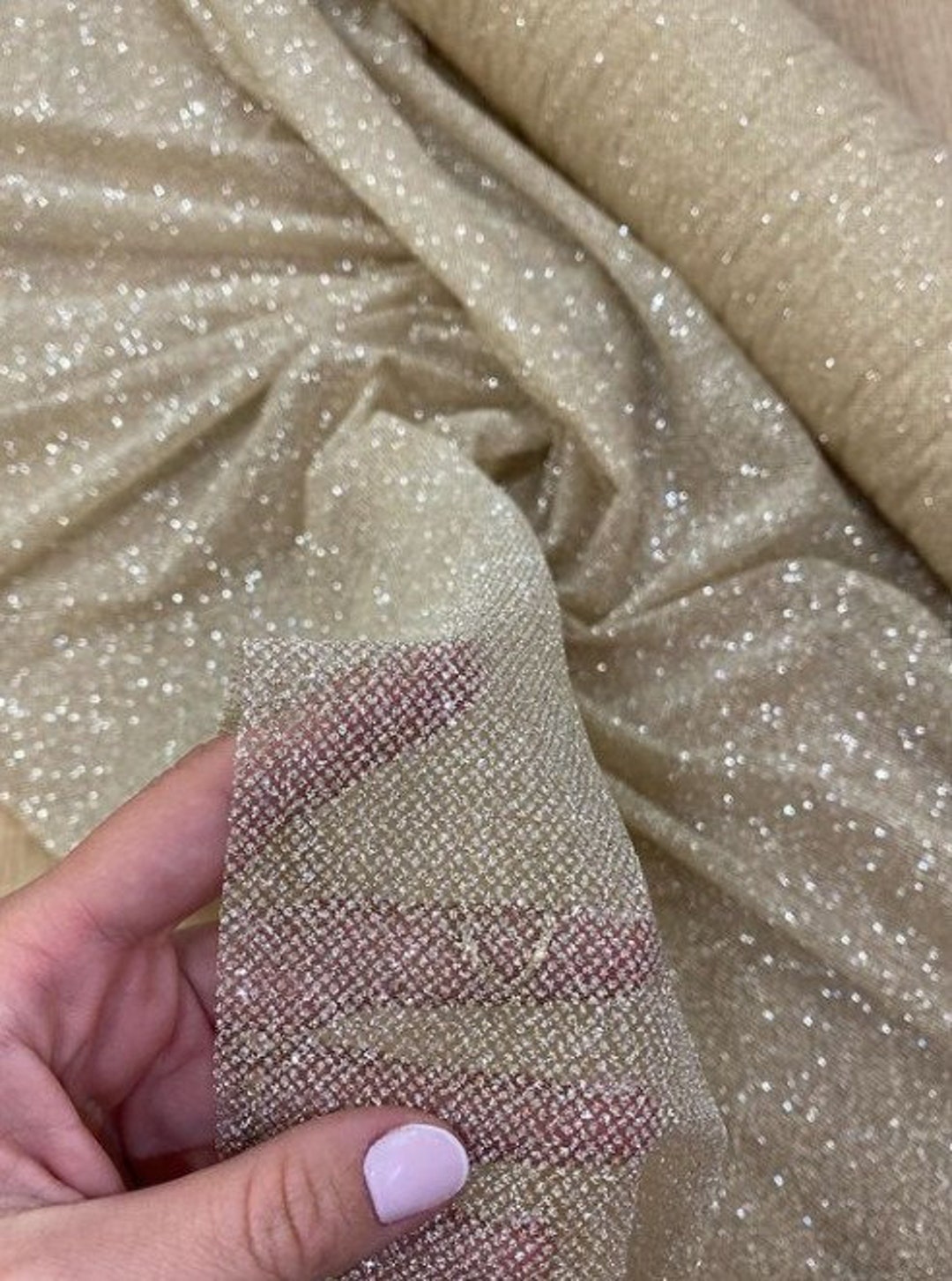 BEIGE LACE Glitter Fabric Sheets, Lace Fabric Sheet 0433 