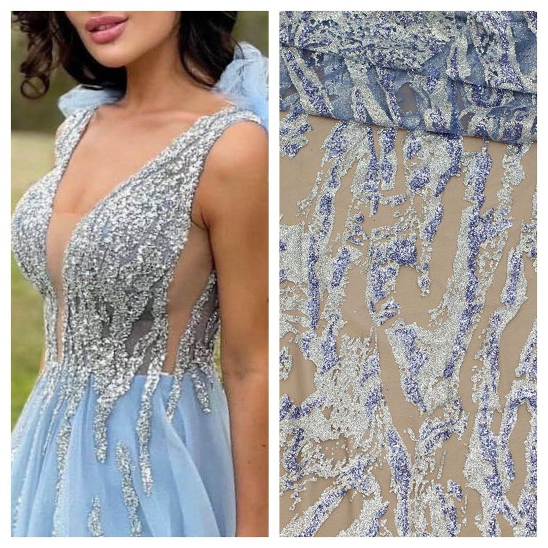 Blue Glitter Fabric by the Yard Blue Glitter Fabric Blue Glitter Fabric