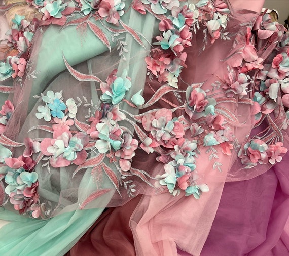 Guipure Handcrafted Luxury 3d Floral Fabriс Pink Wedding Guipure