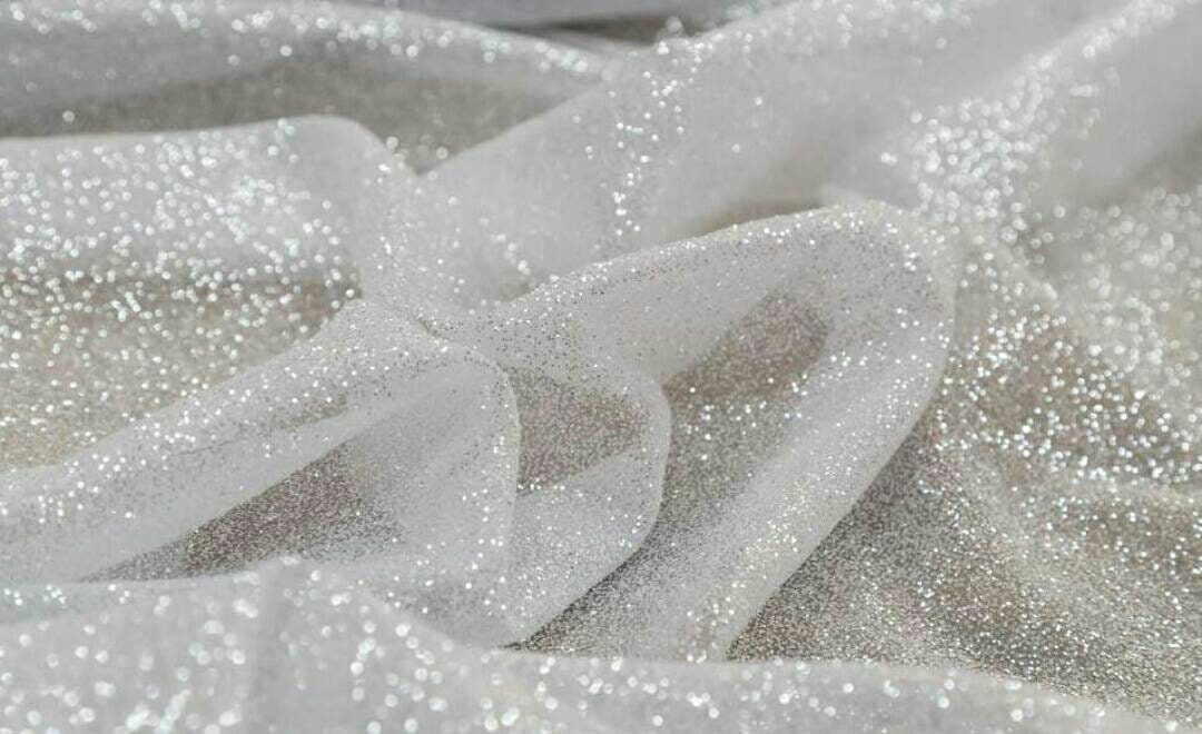 Glitter Tulle by the Yard White Glued Glitter Tulle Fabric White