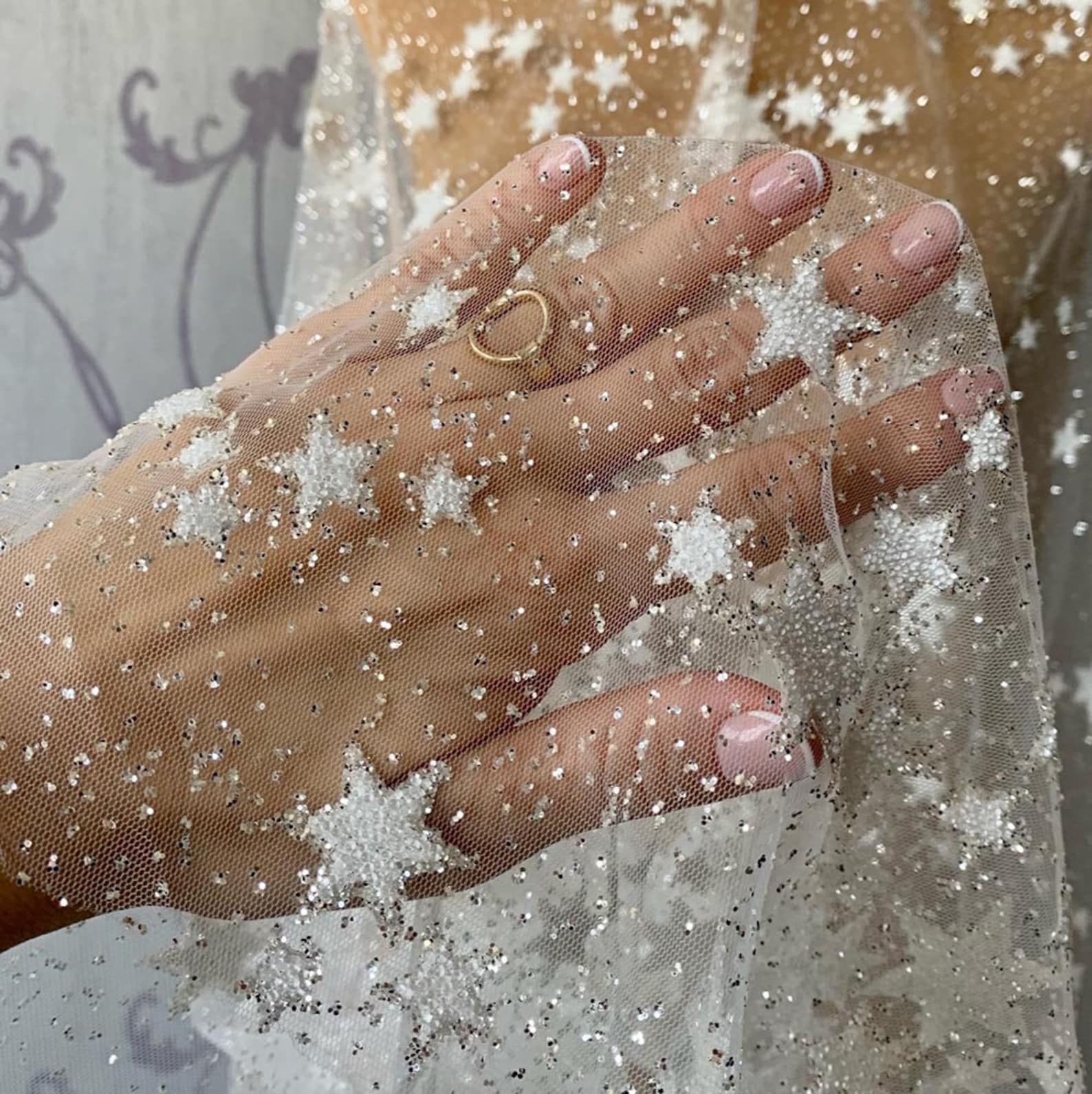 Ivory Glitter Tulle Lily Cf