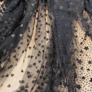 Weicher Tüll Herzen Stoff Schwarz Herzen Muster Tüll Tüll Stoff Meterware Weicher Tüll Herzchen Stoff Samt Herzen Schwarz Samt Punkte Tüll Massenware