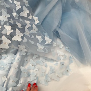 Blue Butterfly Tulle Fabric with Butterfly Design Fabric for Crafts Butterfly Tulle Fabric for Crafts Butterfly White Tulle for Decoration