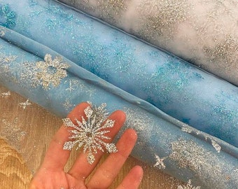 Snowflakes tulle fabric White Tulle fabric Christmas tulle Tulle fabric by yard Soft tulle fabric with Snowflakes Tulle Whosale tulle