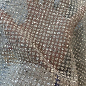Ivory Glitter fabric with dots by yard glued glitter lace fabric Ivory Glitter Fabric Ivory Glitter fabric by the roll Wedding fabric Ivory