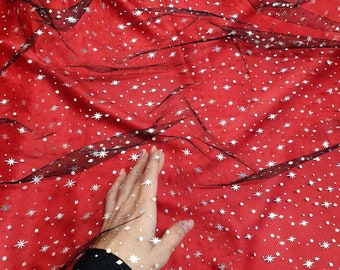 Holografic Stars tulle fabric Tulle fabric Ivory glitter tulle Tulle fabric by yard Soft tulle fabric with stars Glitter stars tulle fabric