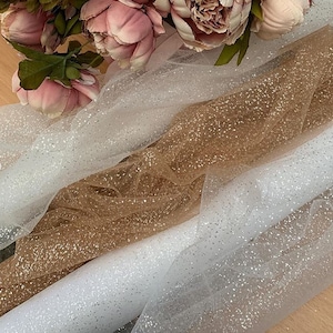 Shimmer Glitter Tulle Fabric 3.2 yards width, White glitter fabric, Sparkle white tulle, White glitter mesh fabric, Shimmer Wedding tulle