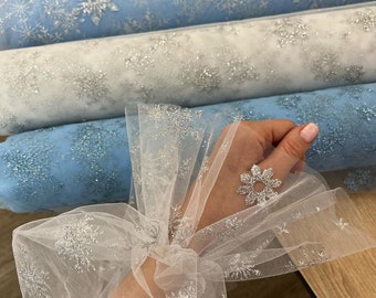 Snowflakes white tulle fabric Tulle fabric Christmas tulle dress tulle fabric Snowflakes Lace Soft tulle fabric Glitter ulle fabric