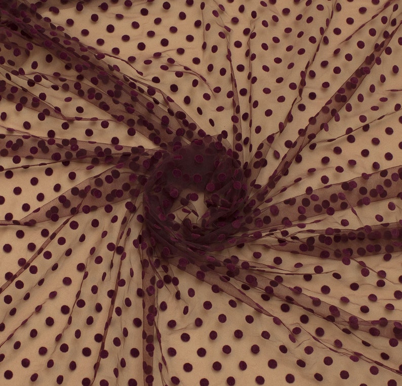 Polka dot tulle fabric Tulle fabric Ivory tulle Tulle fabric by yard Soft tulle fabric with velvet dots Velvet dots tulle image 2