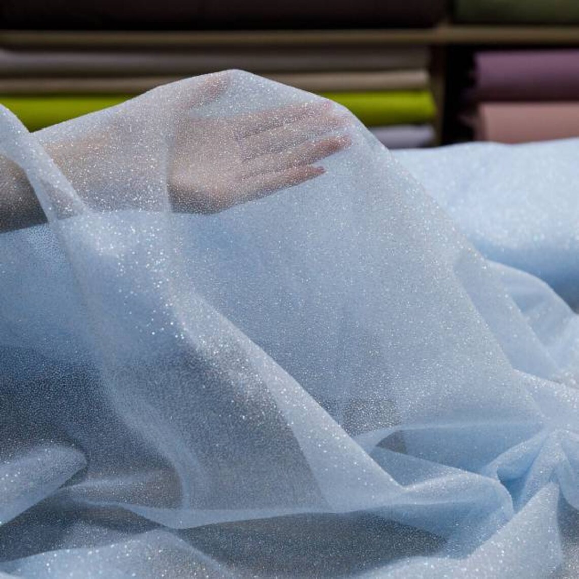 Glitter Fabric by the Yard Blue Glitter Lace Fabric White Etsy