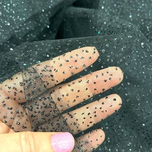 Black Glitter Tulle 3.2 yard width Black glued glitter tulle fabric Black Glitter Tulle Shimmer fabric by roll Wedding dress fabric Tulle
