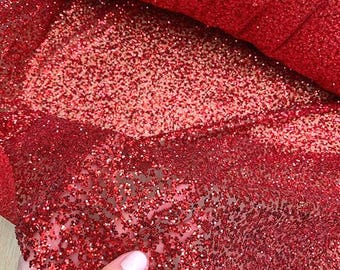 Red Glitter fabric Kleo Red glued glitter lace Shimmer fabric Red Glitter Fabric Wedding Sparkle fabric Red Glitter Wedding fabric