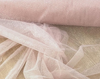 Blush Wedding Glitter Tulle by the yard Blush glued glitter tulle fabric White Glitter Tulle Glitter fabric by the roll Wedding dress fabric