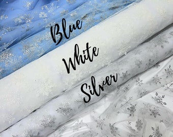 Snowflakes tulle fabric White Tulle fabric Christmas tulle Tulle fabric by yard Soft tulle fabric with Snowflakes Tulle Whosale tulle
