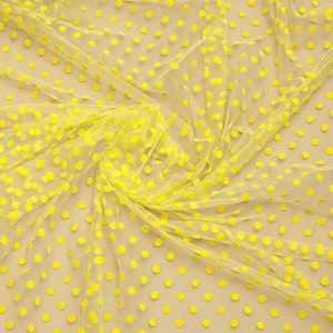 Yellow Polka dot tulle fabric Tulle fabric Ivory tulle Tulle fabric by yard Soft tulle fabric with velvet dots Velvet dots tulle Bridal