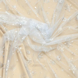 Snowflakes tulle fabric White Tulle fabric Christmas tulle Tulle fabric by yard Soft tulle fabric with Snowflakes Tulle Whosale tulle