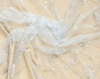 Snowflakes tulle fabric White Tulle fabric Christmas tulle Tulle fabric by yard Soft tulle fabric with Snowflakes Tulle Whosale tulle