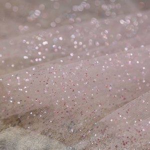 Blush Wedding Glitter Tulle by the yard Blush glued glitter tulle fabric White Glitter Tulle Glitter fabric by the roll Wedding dress fabric