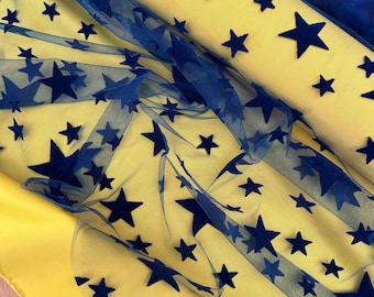 Dark Blue Tulle stars Tulle fabric with stars Flocked Tulle stars Blue tutu fabric Black tulle by yard Tulle supplier Tulle velvet stars