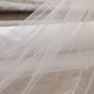 Glitter Tulle by the yard - White glued glitter tulle fabric - White Glitter Tulle - Glitter fabric by the roll - Wedding dress fabric Tulle