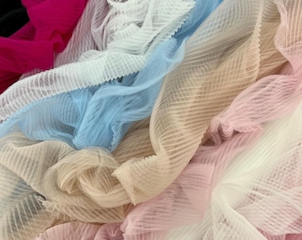 Tela de tul plisado azul Tejido de malla de tul plisado Tejido de tul plisado color marfil cortado a medida Tejido de tul plisado azul para vestido de novia