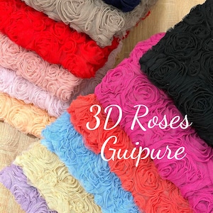 3D Roses Guipure floral fabric 3D wedding guipure Rose Lace fabric flowers Roses guipure lace fabric Ivory Wedding fabric