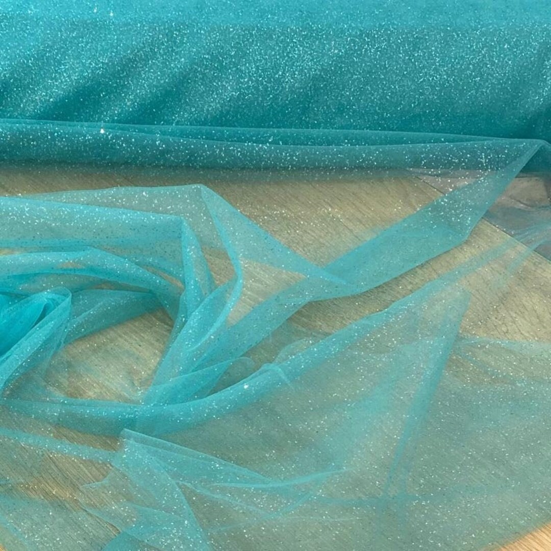 Turquoise Glitter Tulle by Yard Green Glued Glitter Tulle Fabric Ivory