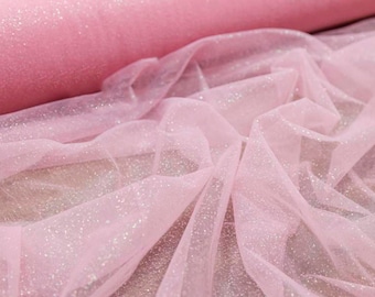 Wedding Glitter 3.2 yards width, Sparkle Pink fabric, Pink glued glitter tulle, Bridal dress Tulle, Fabric by roll, Wedding dress fabric