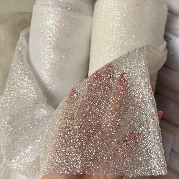 fabric glitter spray for wedding dress by the yard Caramel glued Glitter lace fabric White Shimmer fabric Glitter fabric by roll fabric by yard Bridal tulle 27BFCM2025DRESS