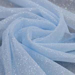 Glitter fabric by the yard Blue glitter lace fabric White Shimmer Fabric Glitter fabric by roll Wedding fabric by yard Bridal tulle